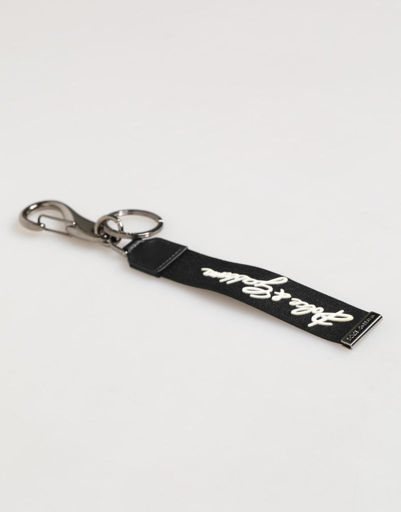 Dolce & Gabbana Black White Polyester DG Logo Silver Men Keychain Keyring - Beyzy Store - Dolce & Gabbana