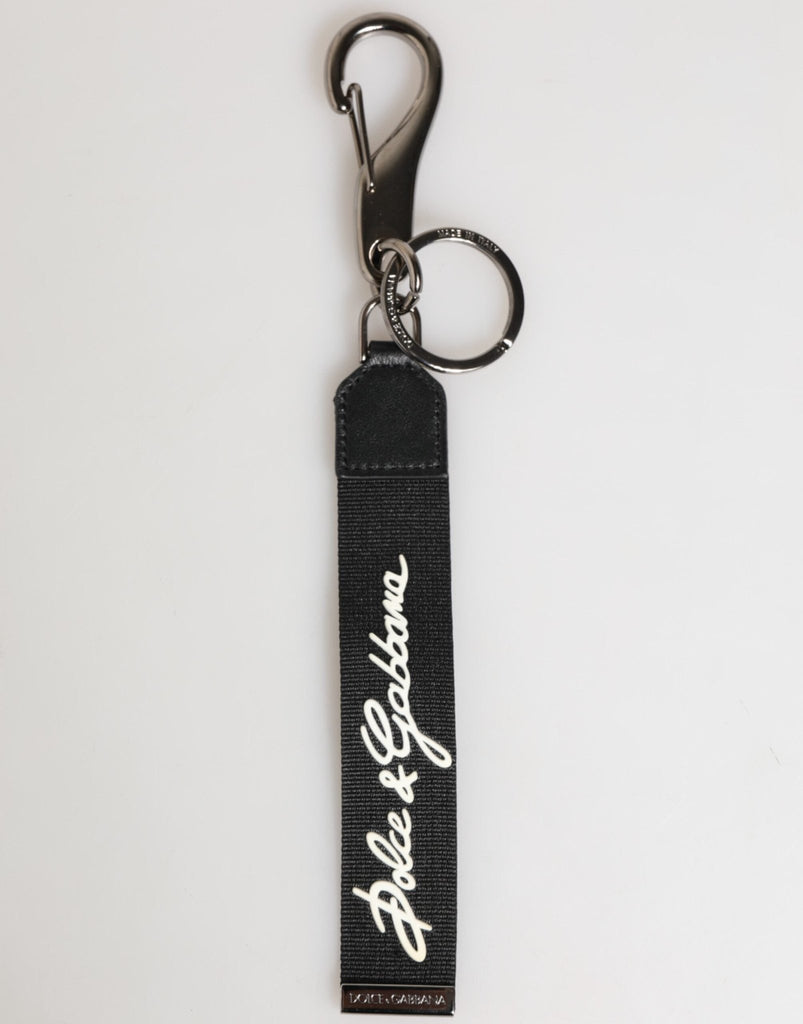 Dolce & Gabbana Black White Polyester DG Logo Silver Men Keychain Keyring - Beyzy Store - Dolce & Gabbana