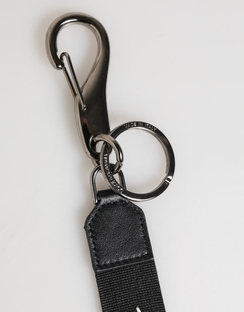 Dolce & Gabbana Black White Polyester DG Logo Silver Men Keychain Keyring - Beyzy Store - Dolce & Gabbana