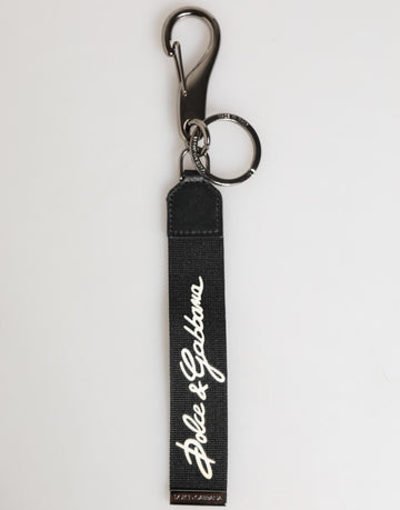 Dolce & Gabbana Black White Polyester DG Logo Silver Men Keychain Keyring - Beyzy Store - Dolce & Gabbana