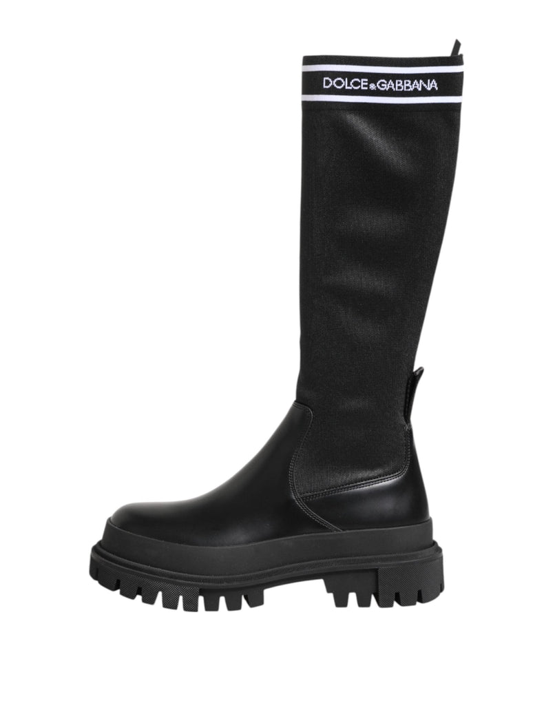 Dolce & Gabbana Black White Polyester Socks High Boots Shoes - Beyzy Store - Dolce & Gabbana