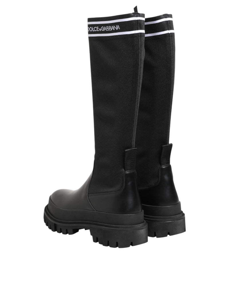 Dolce & Gabbana Black White Polyester Socks High Boots Shoes - Beyzy Store - Dolce & Gabbana