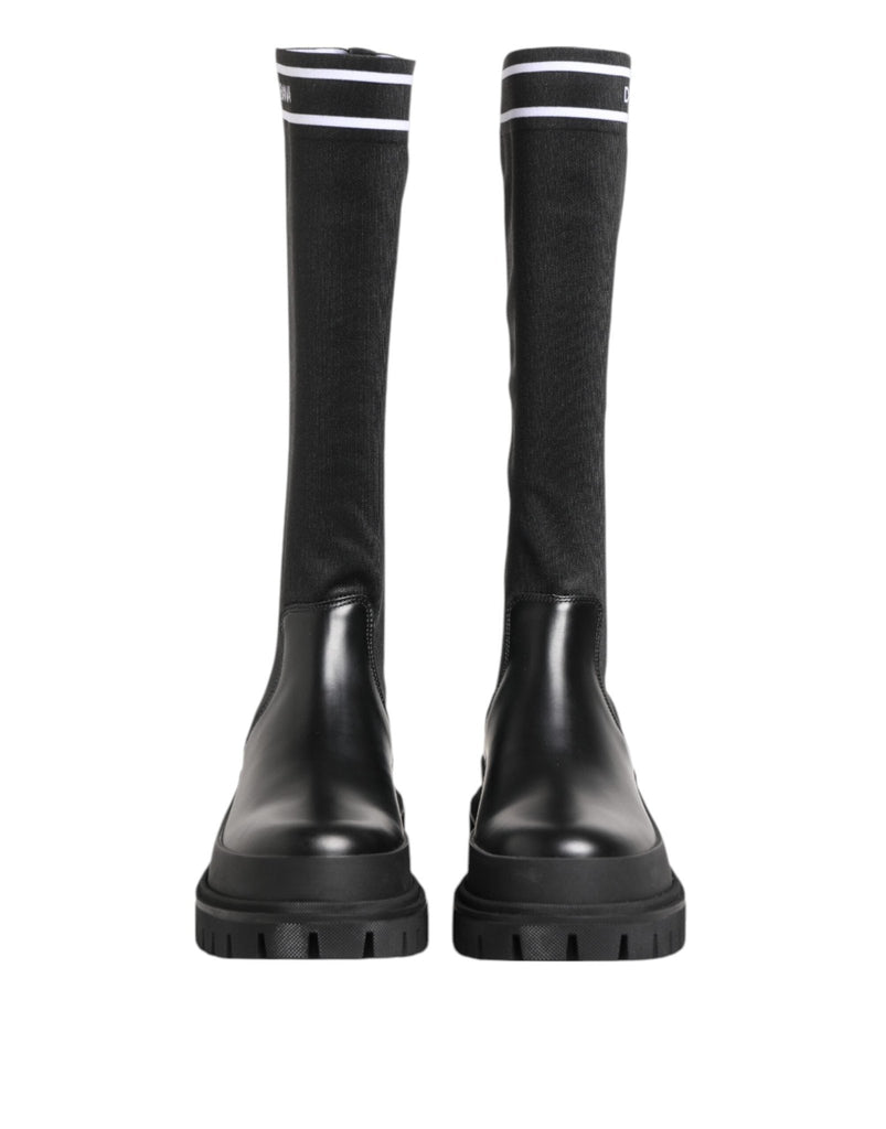 Dolce & Gabbana Black White Polyester Socks High Boots Shoes - Beyzy Store - Dolce & Gabbana