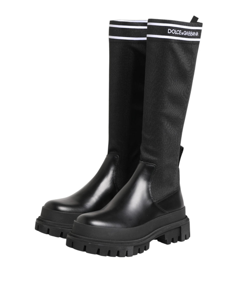 Dolce & Gabbana Black White Polyester Socks High Boots Shoes - Beyzy Store - Dolce & Gabbana