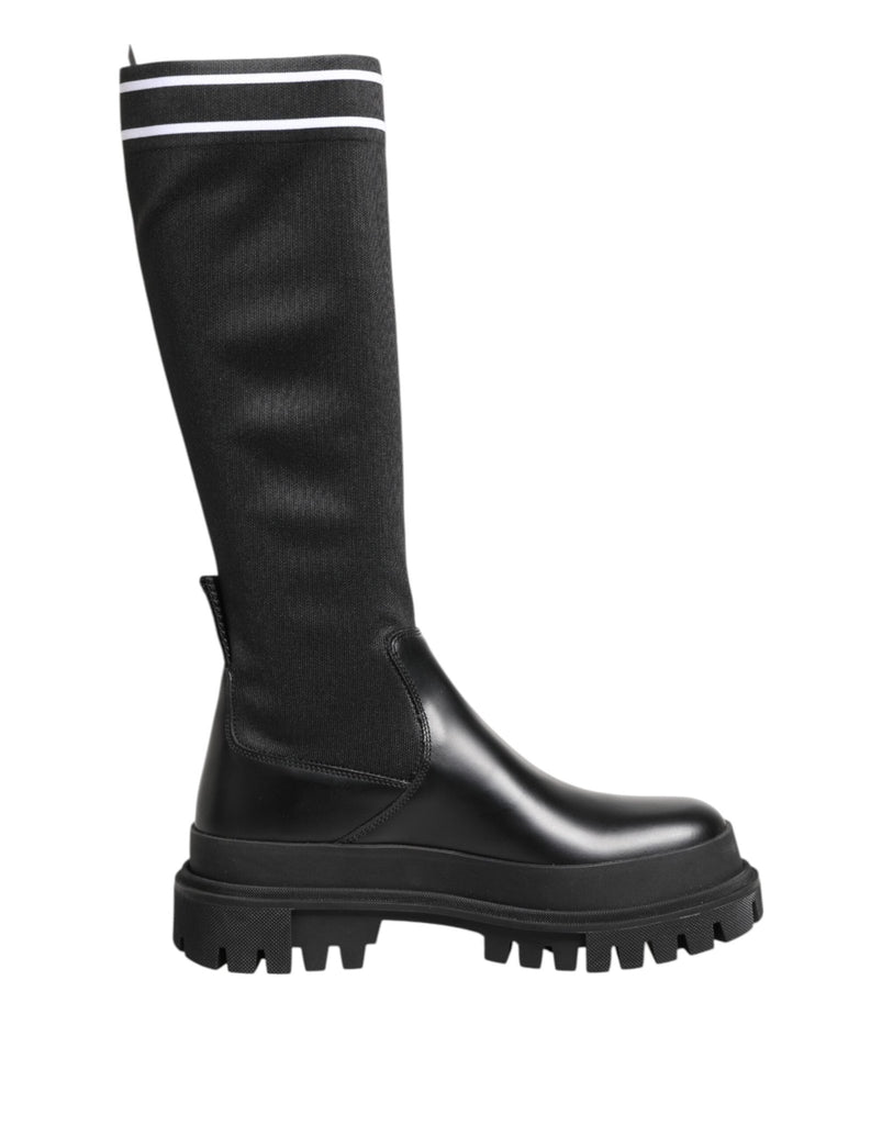 Dolce & Gabbana Black White Polyester Socks High Boots Shoes - Beyzy Store - Dolce & Gabbana