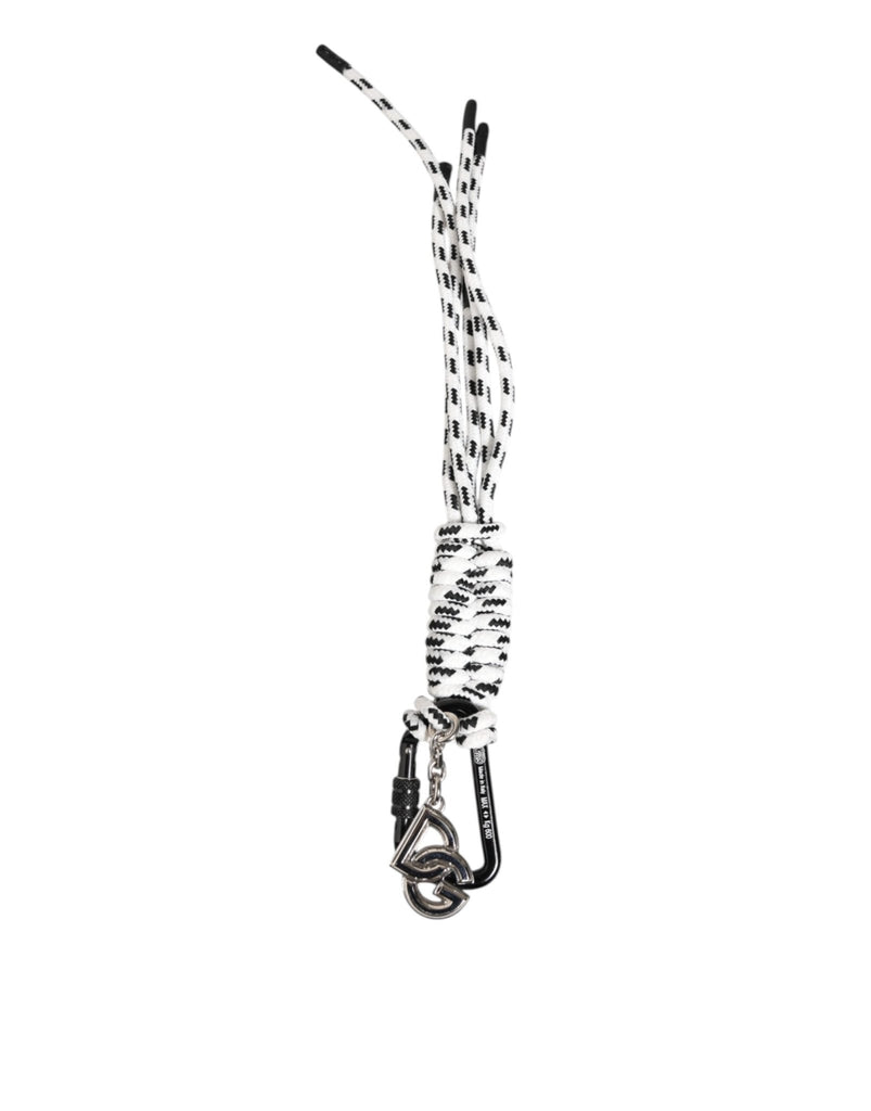 Dolce & Gabbana Black White Polyester Tape String DG Logo Keychain Keyring - Beyzy Store - Dolce & Gabbana