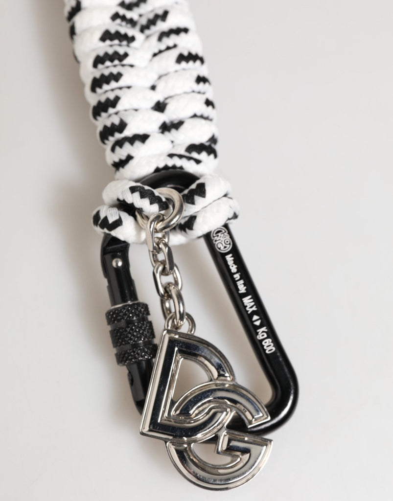 Dolce & Gabbana Black White Polyester Tape String DG Logo Keychain Keyring - Beyzy Store - Dolce & Gabbana
