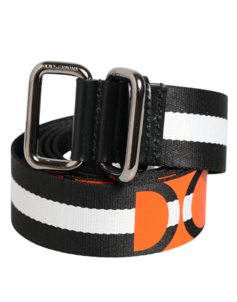 Dolce & Gabbana Black White Striped Logo Metal Buckle Belt - Beyzy Store - Dolce & Gabbana