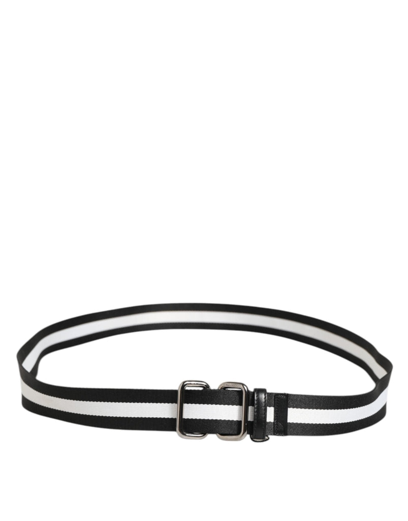 Dolce & Gabbana Black White Striped Logo Metal Buckle Belt - Beyzy Store - Dolce & Gabbana