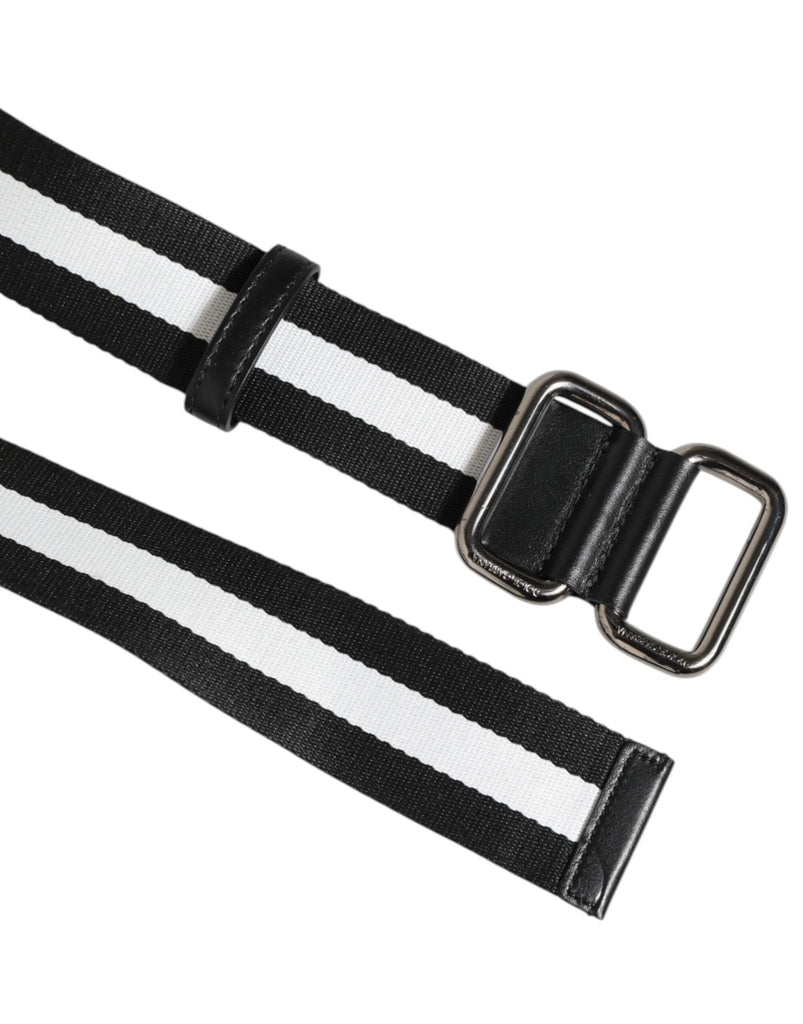 Dolce & Gabbana Black White Striped Logo Metal Buckle Belt - Beyzy Store - Dolce & Gabbana