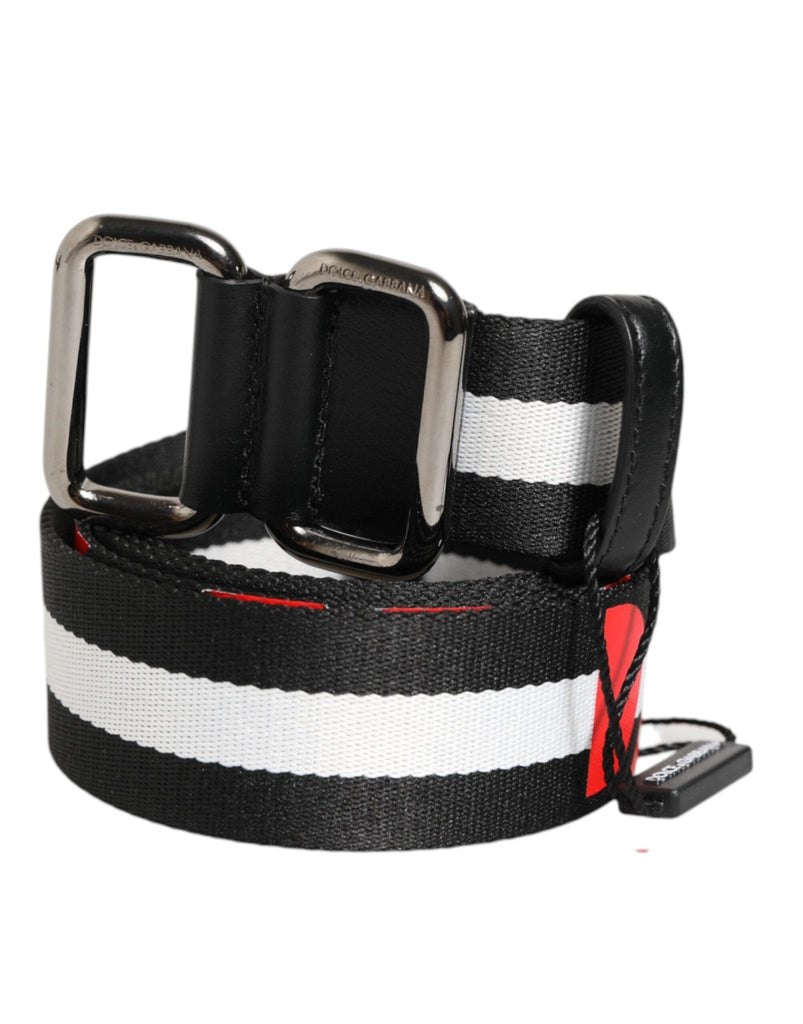Dolce & Gabbana Black White Striped Logo Metal Buckle Belt - Beyzy Store - Dolce & Gabbana