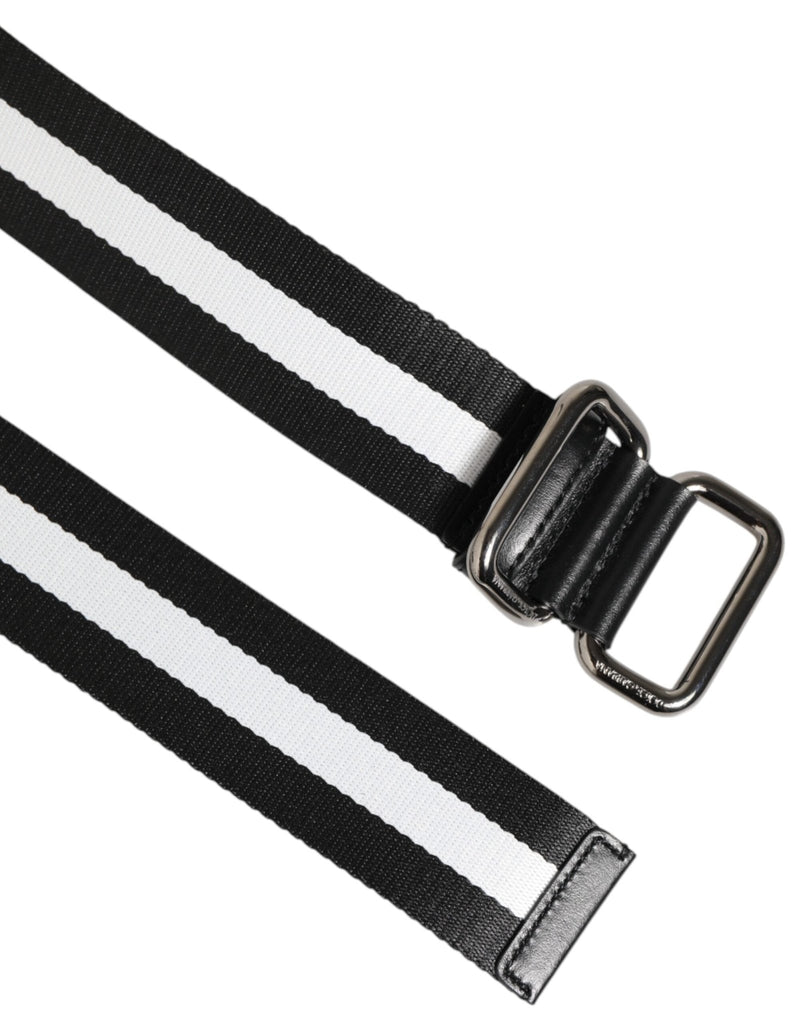 Dolce & Gabbana Black White Striped Logo Metal Buckle Belt - Beyzy Store - Dolce & Gabbana