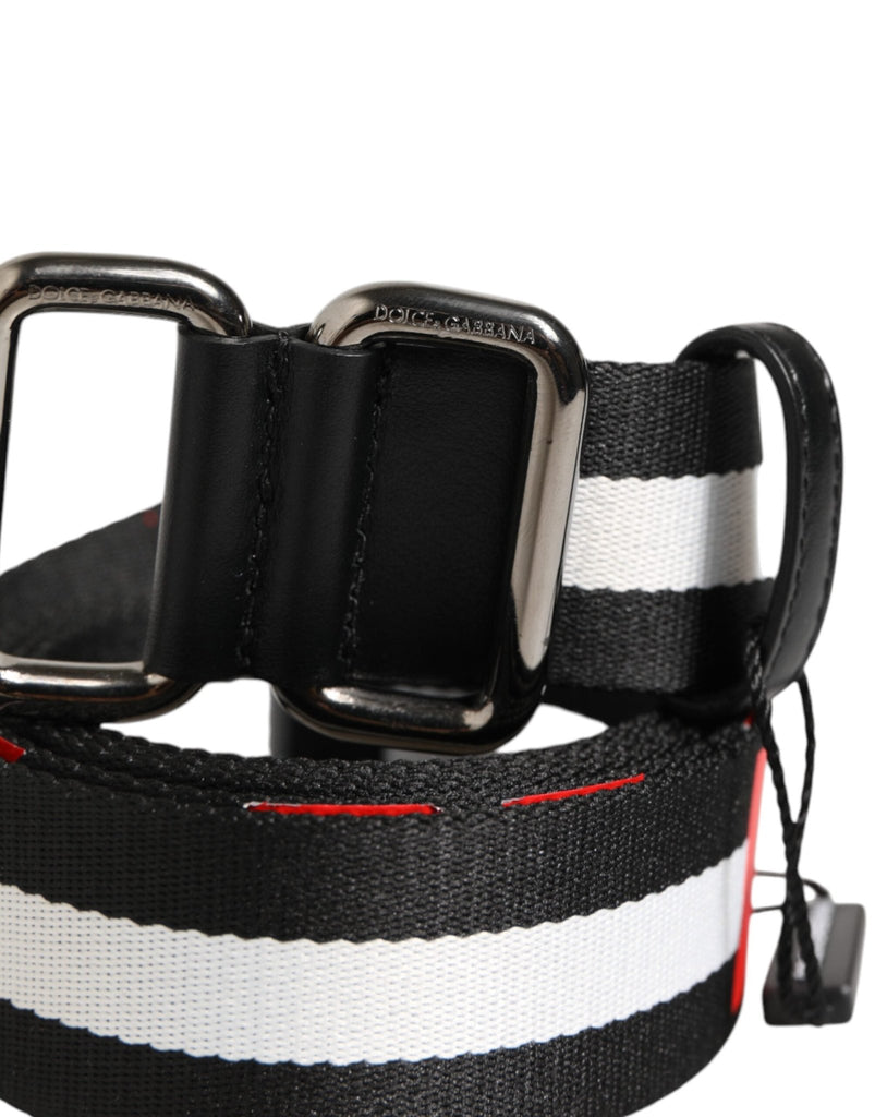 Dolce & Gabbana Black White Striped Logo Metal Buckle Belt - Beyzy Store - Dolce & Gabbana