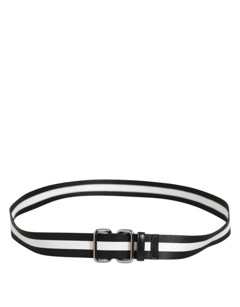 Dolce & Gabbana Black White Striped Logo Metal Buckle Belt - Beyzy Store - Dolce & Gabbana