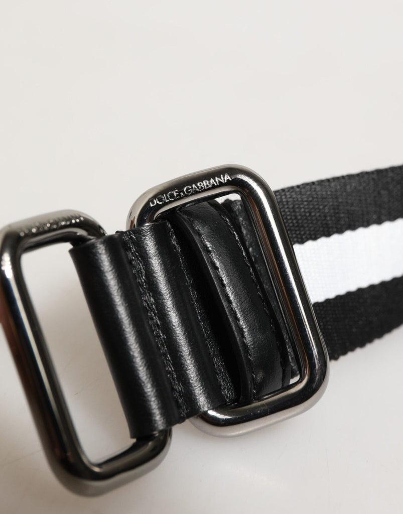 Dolce & Gabbana Black White Striped Logo Metal Buckle Belt - Beyzy Store - Dolce & Gabbana