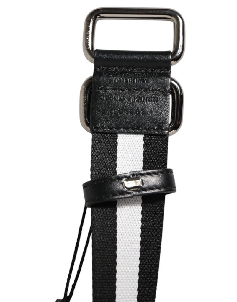 Dolce & Gabbana Black White Striped Logo Metal Buckle Belt - Beyzy Store - Dolce & Gabbana