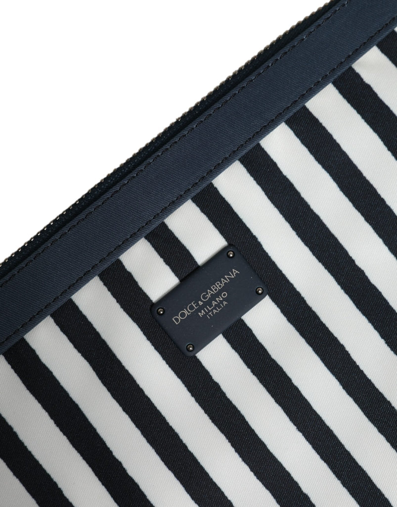 Dolce & Gabbana Black White Striped Logo Plaque Clutch Borse Pouch Bag - Beyzy Store - Dolce & Gabbana