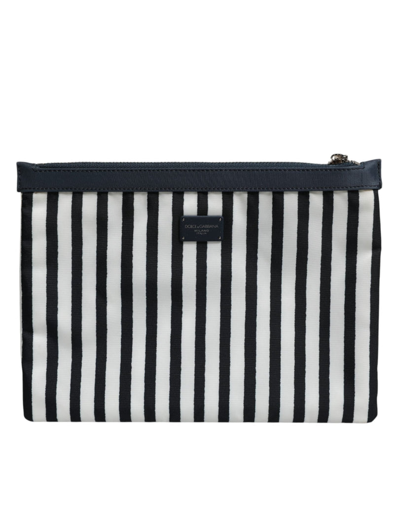 Dolce & Gabbana Black White Striped Logo Plaque Clutch Borse Pouch Bag - Beyzy Store - Dolce & Gabbana