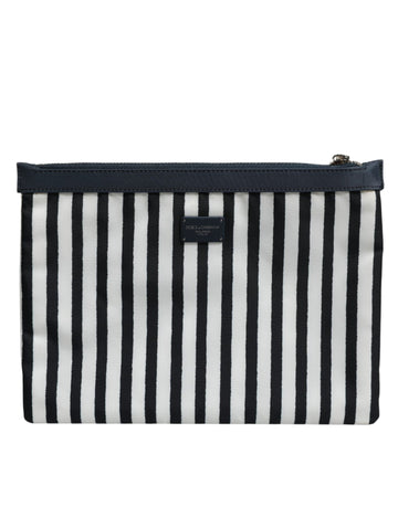 Dolce & Gabbana Black White Striped Logo Plaque Clutch Borse Pouch Bag - Beyzy Store - Dolce & Gabbana