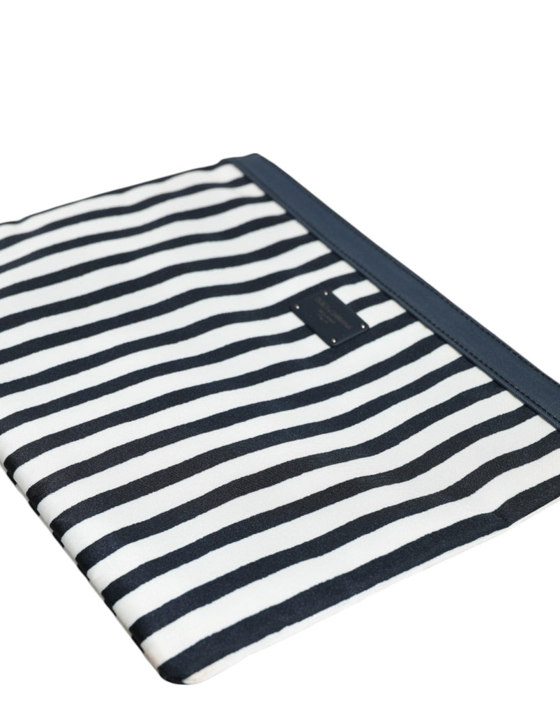 Dolce & Gabbana Black White Striped Logo Plaque Clutch Borse Pouch Bag - Beyzy Store - Dolce & Gabbana