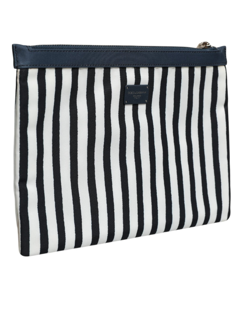 Dolce & Gabbana Black White Striped Logo Plaque Clutch Borse Pouch Bag - Beyzy Store - Dolce & Gabbana
