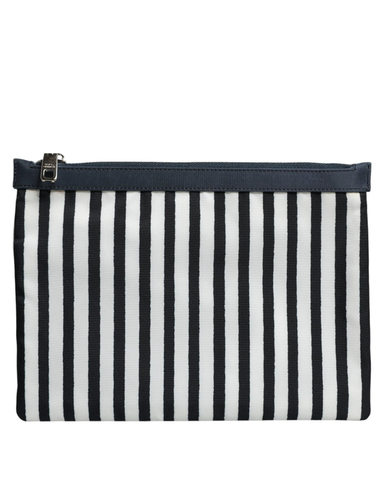 Dolce & Gabbana Black White Striped Logo Plaque Clutch Borse Pouch Bag - Beyzy Store - Dolce & Gabbana