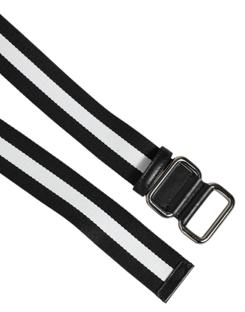 Dolce & Gabbana Black White Striped Metal Buckle Men Belt - Beyzy Store - Dolce & Gabbana