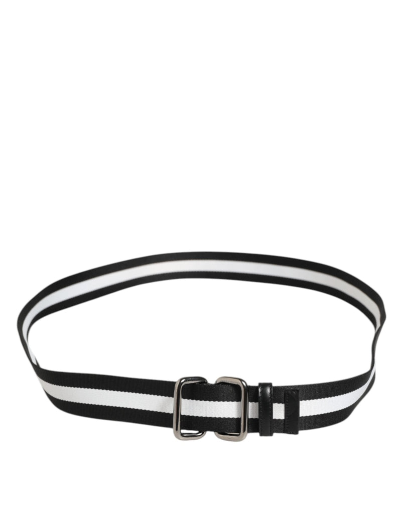 Dolce & Gabbana Black White Striped Metal Buckle Men Belt - Beyzy Store - Dolce & Gabbana
