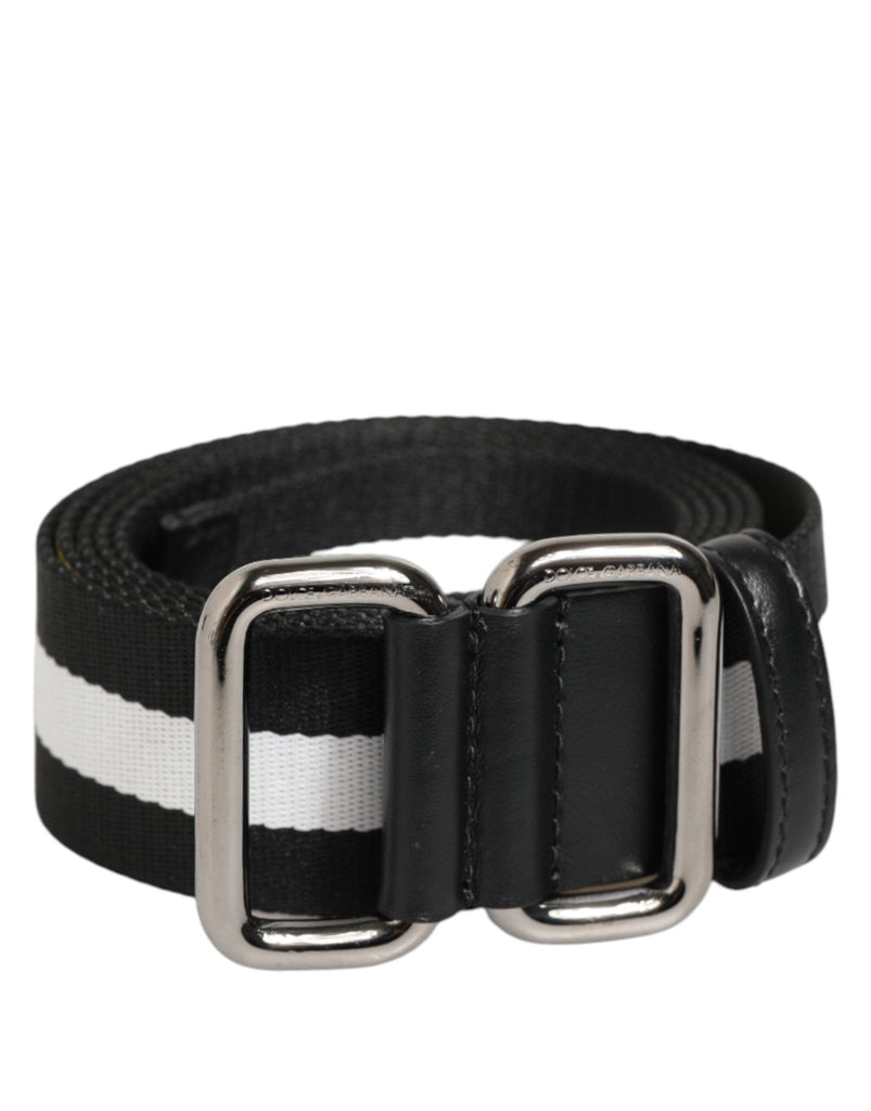 Dolce & Gabbana Black White Striped Metal Buckle Men Belt - Beyzy Store - Dolce & Gabbana