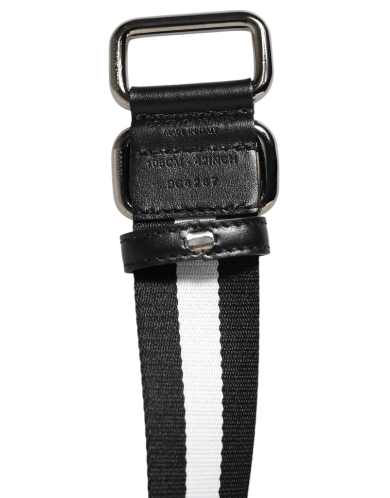 Dolce & Gabbana Black White Striped Metal Buckle Men Belt - Beyzy Store - Dolce & Gabbana