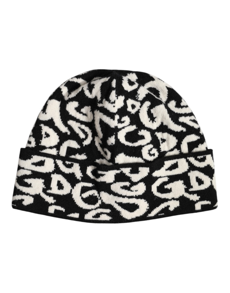 Dolce & Gabbana Black White Wool Knitted Winter Beanie Hat - Beyzy Store - Dolce & Gabbana