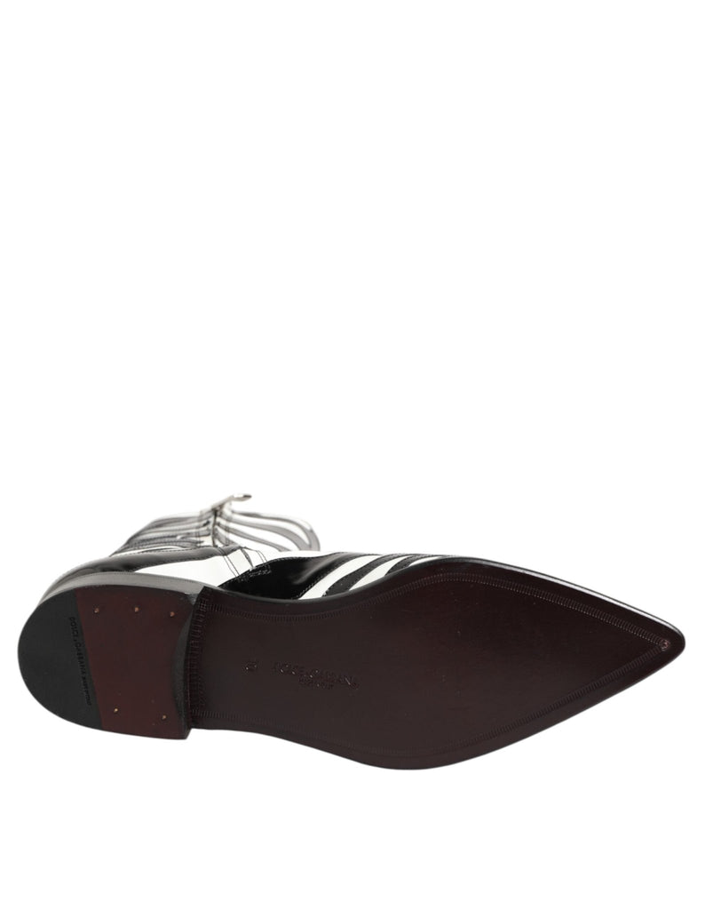 Dolce & Gabbana Black White Zebra Leather Mid Calf Boots Shoes - Beyzy Store - Dolce & Gabbana