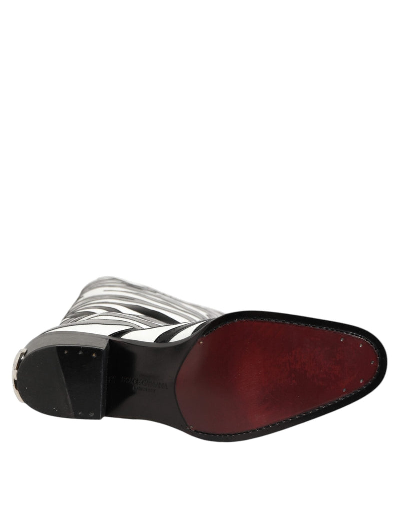 Dolce & Gabbana Black White Zebra Over The Calf Boots Shoes - Beyzy Store - Dolce & Gabbana