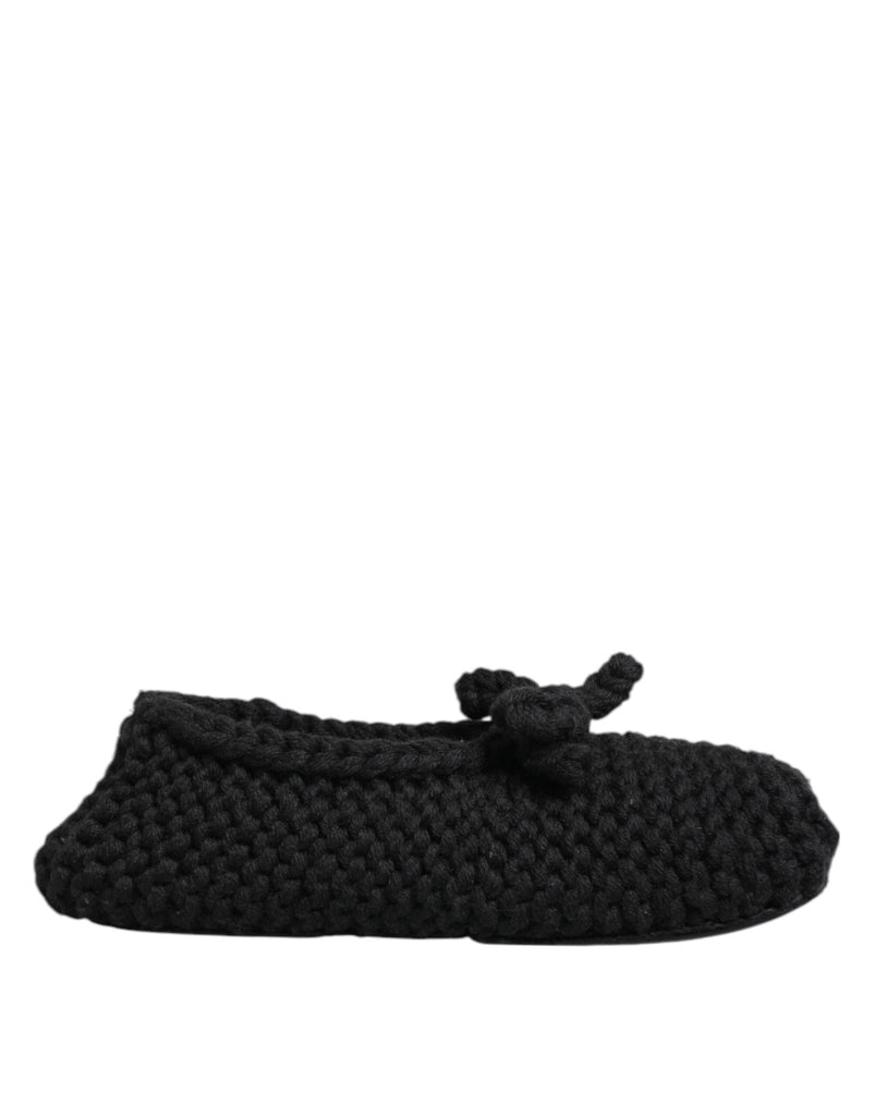 Dolce & Gabbana Black Wool Knit Slip On Ballerina Flats Shoes - Beyzy Store - Dolce & Gabbana