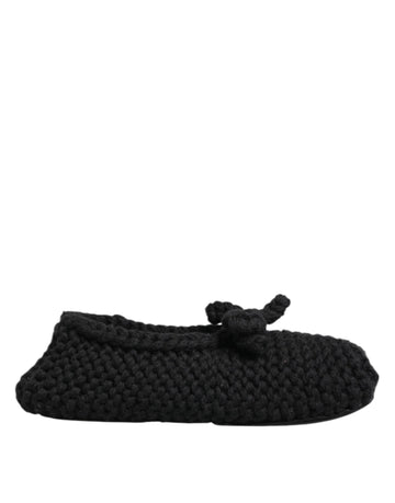 Dolce & Gabbana Black Wool Knit Slip On Ballerina Flats Shoes - Beyzy Store - Dolce & Gabbana