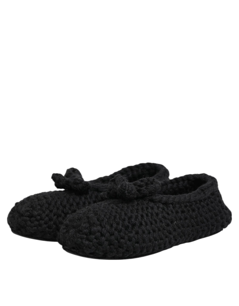 Dolce & Gabbana Black Wool Knit Slip On Ballerina Flats Shoes - Beyzy Store - Dolce & Gabbana
