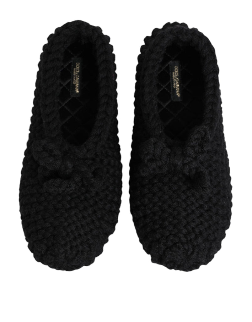 Dolce & Gabbana Black Wool Knit Slip On Ballerina Flats Shoes - Beyzy Store - Dolce & Gabbana