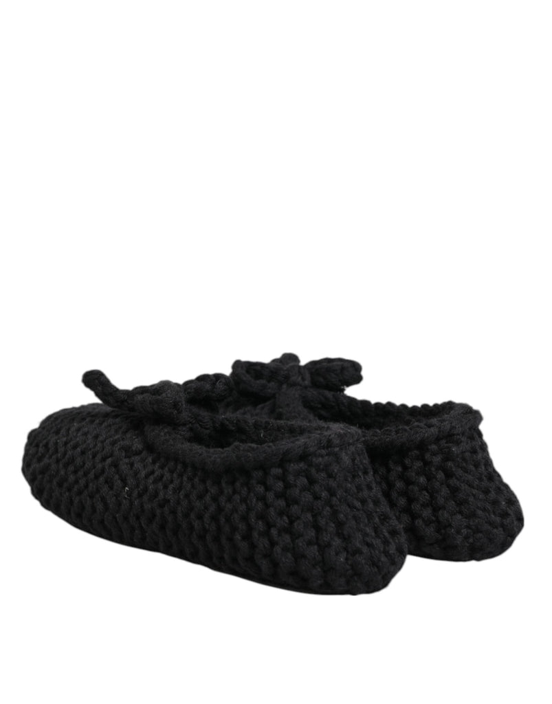 Dolce & Gabbana Black Wool Knit Slip On Ballerina Flats Shoes - Beyzy Store - Dolce & Gabbana