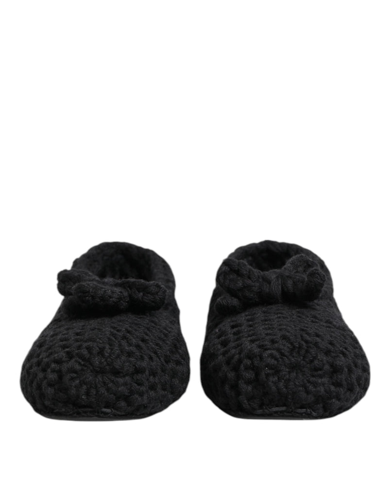 Dolce & Gabbana Black Wool Knit Slip On Ballerina Flats Shoes - Beyzy Store - Dolce & Gabbana