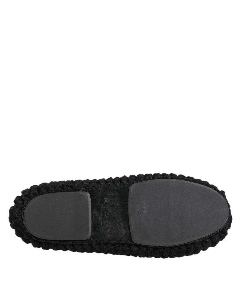 Dolce & Gabbana Black Wool Knit Slip On Ballerina Flats Shoes - Beyzy Store - Dolce & Gabbana