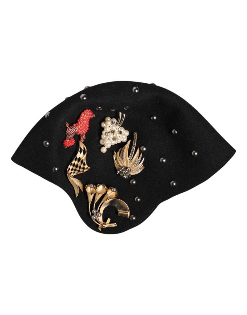 Dolce & Gabbana Black Wool Multicolor Embellished Cloche Hat - Beyzy Store - Dolce & Gabbana