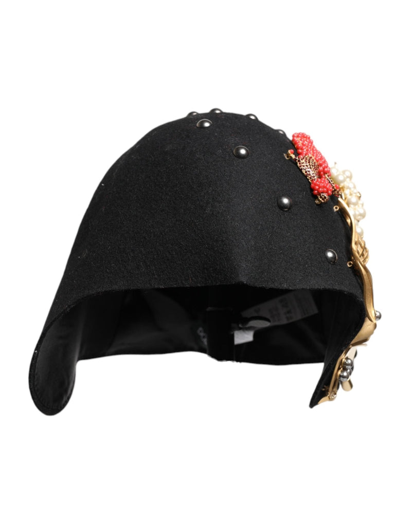 Dolce & Gabbana Black Wool Multicolor Embellished Cloche Hat - Beyzy Store - Dolce & Gabbana
