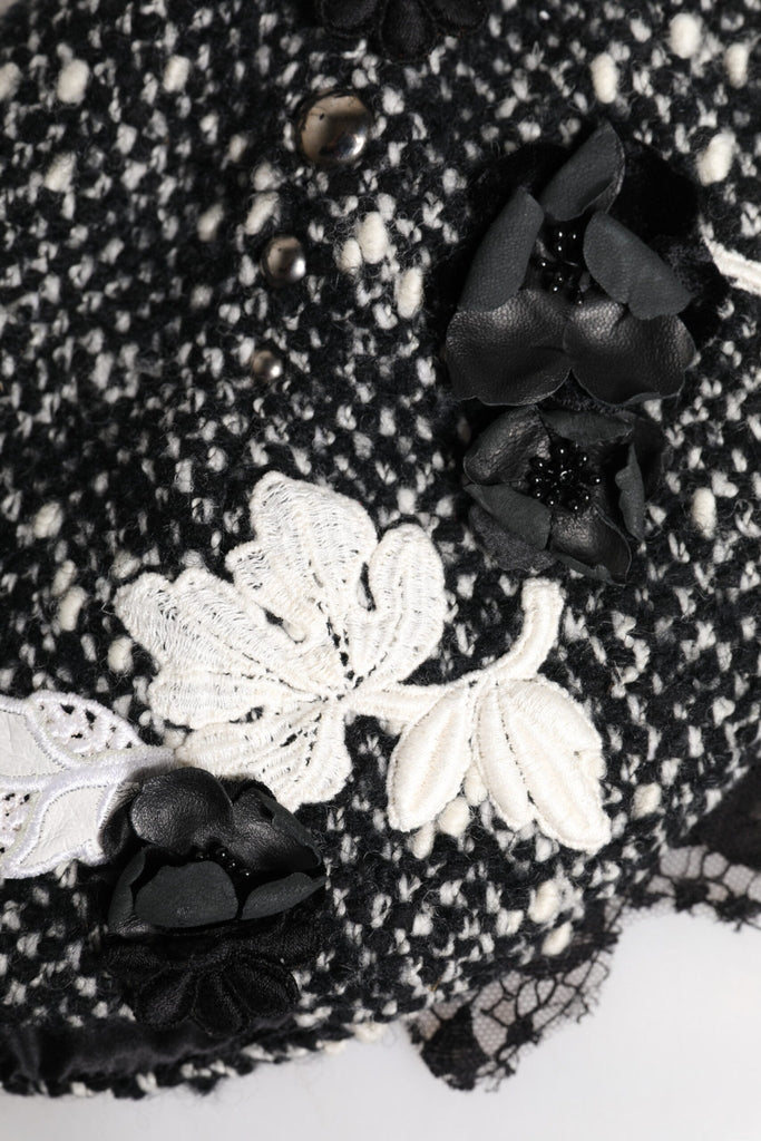 Dolce & Gabbana Black Wool White Floral Embellished Cloche Hat - Beyzy Store - Dolce & Gabbana