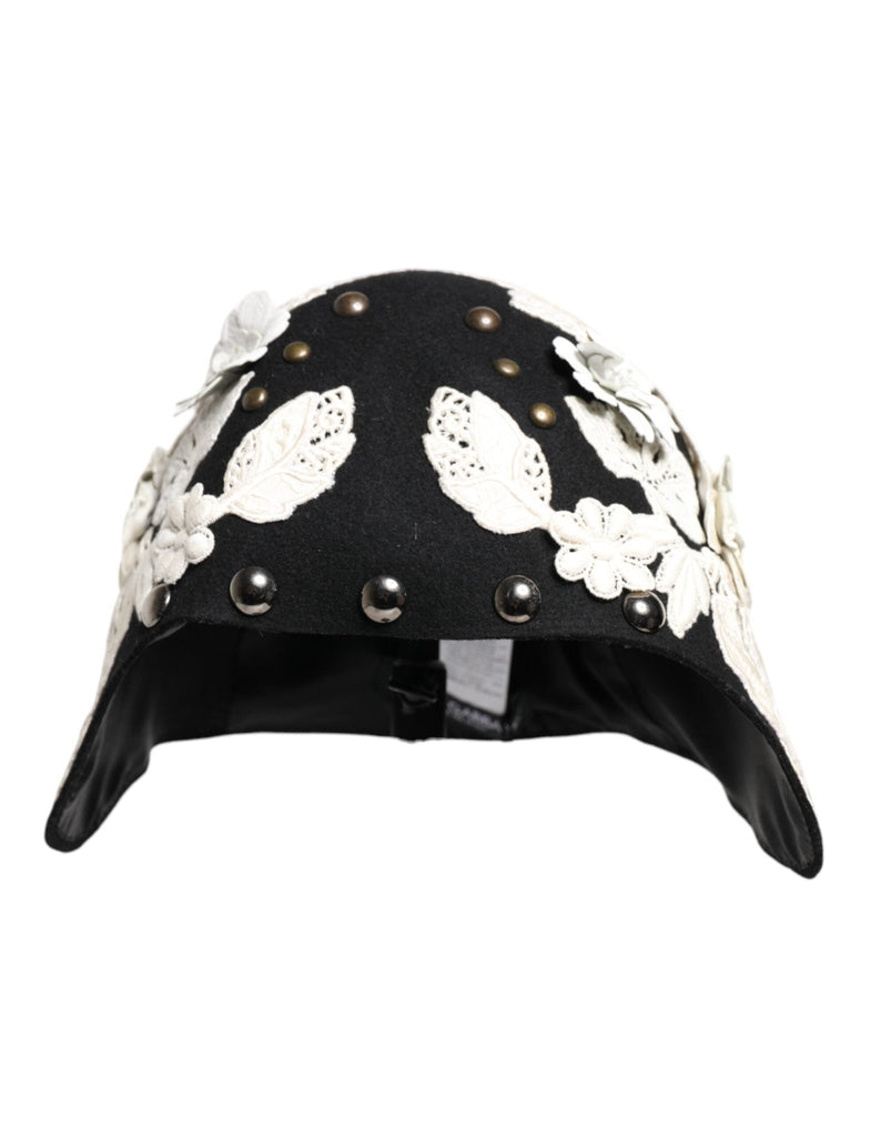 Dolce & Gabbana Black Wool White Floral Gold Leaf Cloche Hat - Beyzy Store - Dolce & Gabbana