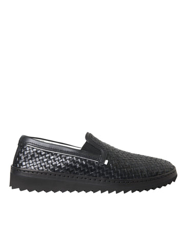 Dolce & Gabbana Black Woven Buffalo Leather Men Loafers Shoes - Beyzy Store - Dolce & Gabbana
