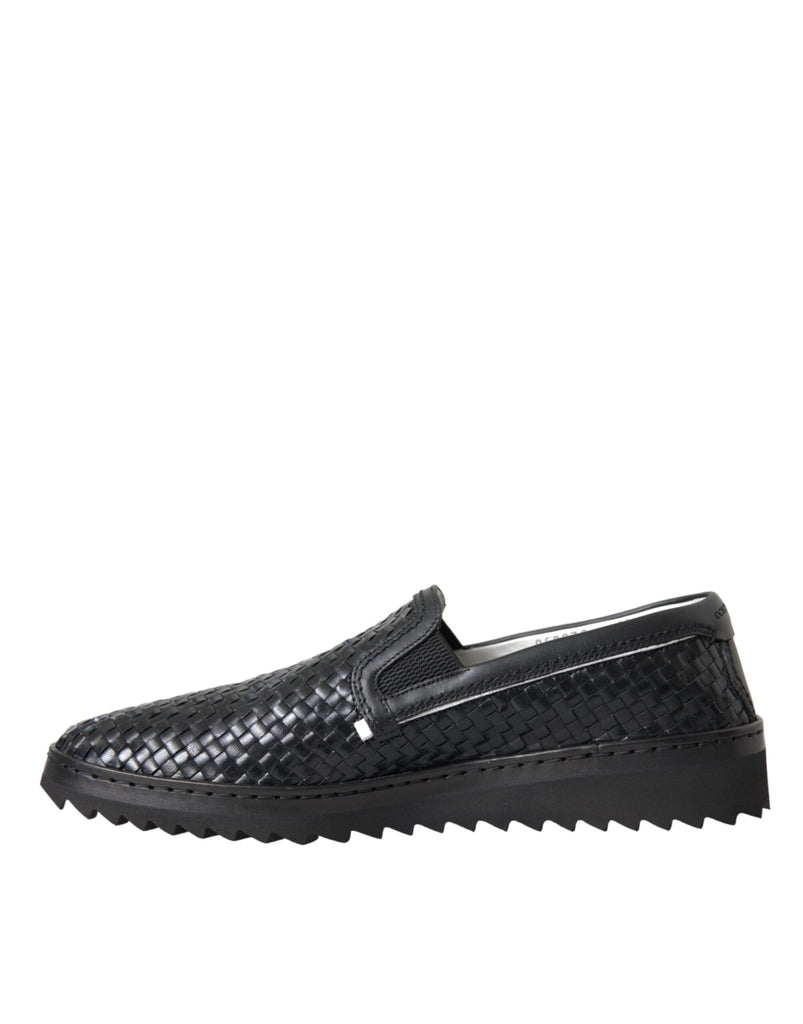 Dolce & Gabbana Black Woven Buffalo Leather Men Loafers Shoes - Beyzy Store - Dolce & Gabbana