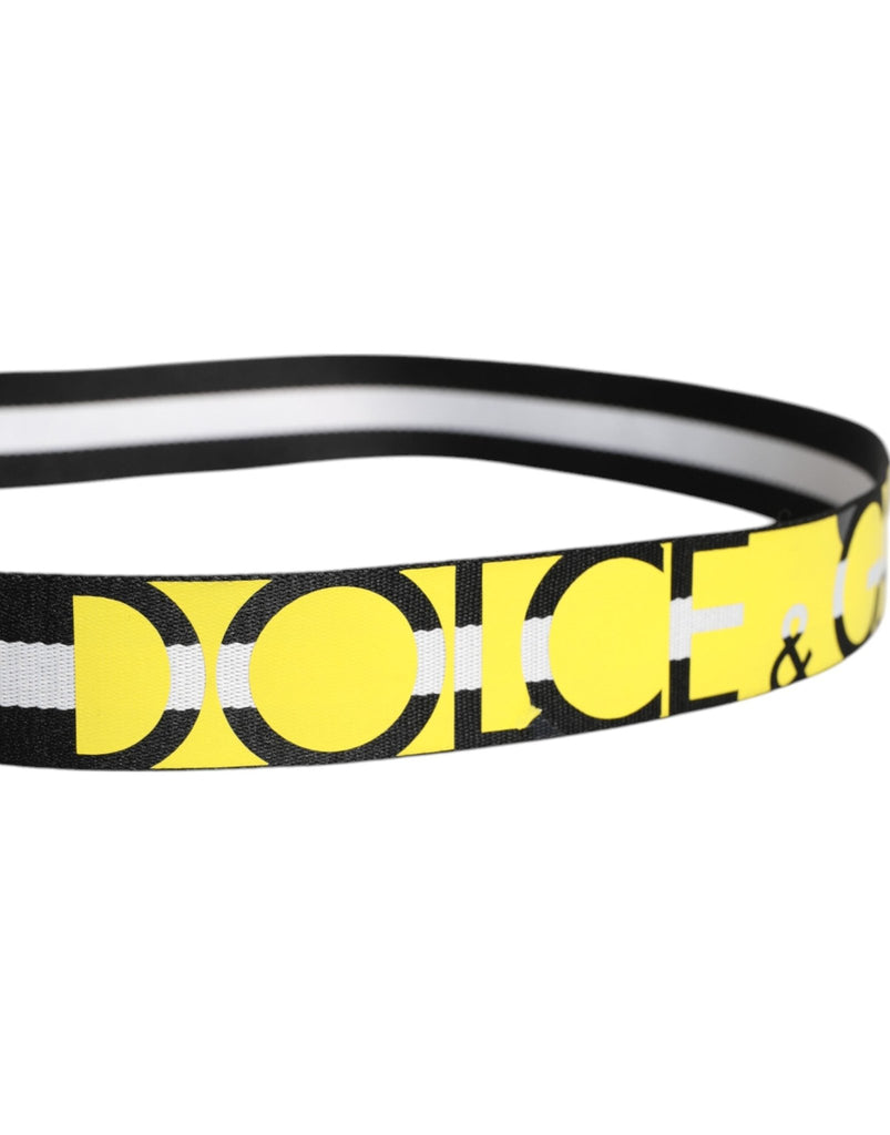 Dolce & Gabbana Black Yellow Logo Striped Metal Buckle Belt - Beyzy Store - Dolce & Gabbana