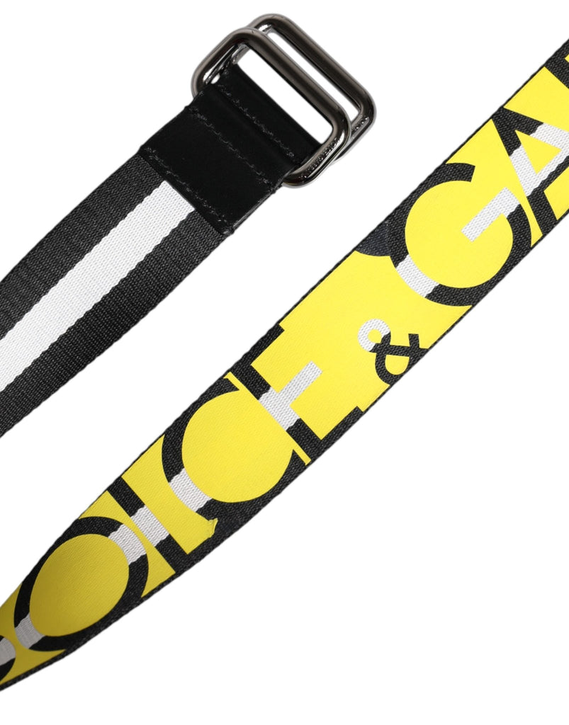 Dolce & Gabbana Black Yellow Logo Striped Metal Buckle Belt - Beyzy Store - Dolce & Gabbana