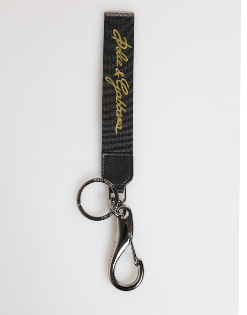Dolce & Gabbana Black Yellow Polyester DG Logo Silver Keychain Keyring - Beyzy Store - Dolce & Gabbana