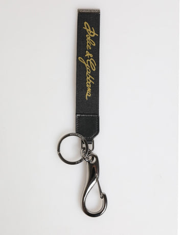 Dolce & Gabbana Black Yellow Polyester DG Logo Silver Keychain Keyring - Beyzy Store - Dolce & Gabbana